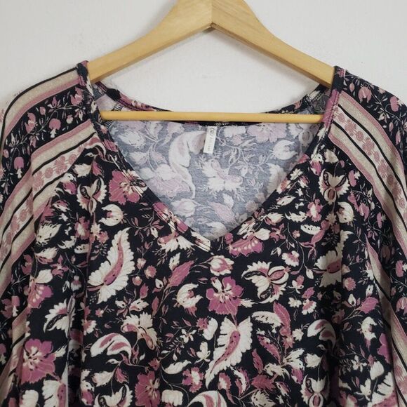 Cato Women's Top Paisley Floral 2X Pink Black Boho Flowy Knit Smocked Romantic - Picture 2 of 10